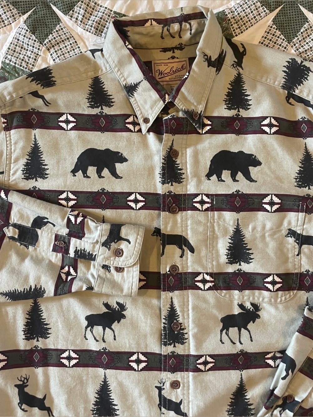 Vintage Woolrich Button Up Shirt Wildlife Pattern Extra Large Holiday Western - Picture 2 of 6